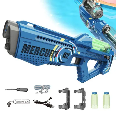 Image de Pistolet à eau électrique avec lumière pour enfants et adultes, pistolet à eau avec réservoir intégré de 250 ml x 3 ; portée de 10 m, pistolet à aspiration