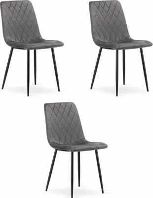 Immagine prodotto di Set di 3 sedie Valora TURIN in velluto grigio scuro - Elegante set di 3 sedie grigie