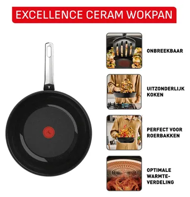 Produktbild von Tefal G20719, Rund, Wok-/Bratpfanne, Schwarz, Keramik, Aluminium, Thermo-Punkt