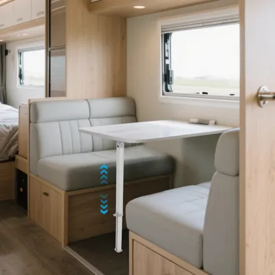 Image de Support de table pour camping-car - Pied de table pliable et réglable en hauteur - Alliage d'aluminium - Capacité de charge de 25 kg - Pour camping-car, bateau, camion, maison - Argenté