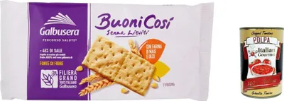 Produktbild von 3x Galbusera BuoniCosì,Cracker mit Maismehl und Gerste ohne Hefen, mit etwas raffiniertem Typ 2 -Mehl 300g + Italian Gourmet polpa 400g