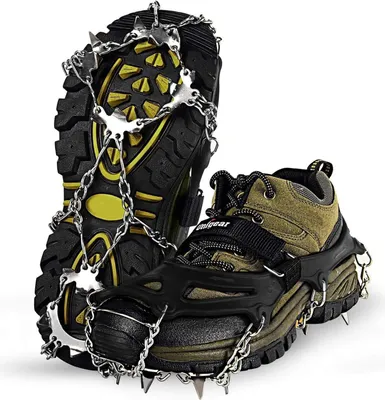 Produktbild von Steigeisen für Wanderschuhe, EIS, Schnee, Griffe, Schneespikes, Eisstollen, Traktion mit Anti-Rutsch, 18 Schuhspikes für Walking, Joggen, Klettern und Wandern