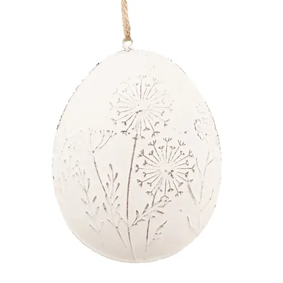 Image de Clayre & Eef Pendentif de Pâques Oeuf 8 cm Blanc Métal