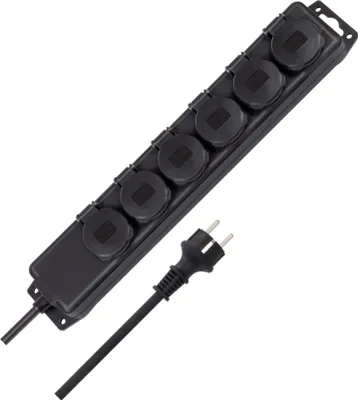 Productafbeelding van Brennenstuhl stekkerdoos, IP44, 6 stopcontacten, zwart, 2 meter, kabel H07RN-F 3G1,5, artikelnummer 1159970