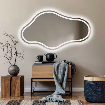 Obrázek produktu pro Artforma Dekorativni Nepravidelné zrcadlo na zeď s osvětlením 94x54 cm | Barva LED: Studená bílá 7000K | CHM223