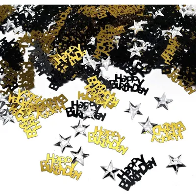 Productafbeelding van Confetti voor verjaardag, tafeldecoratie, sterren, goud, zwart, 30 gram, zwart-goud