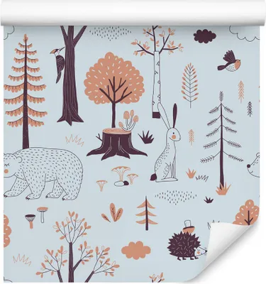 Obrázok produktu pre 10m VLIES WALLPAPER rolka škôlka medvede králiky stromy kvety les XXL