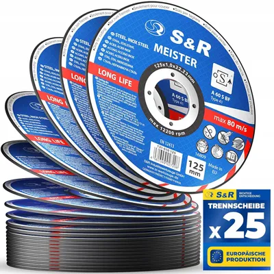 Zdjęcie produktu dla Tarcze tnące S&R, 125x1mm, do stali nierdzewnej INOX, zestaw 25 sztuk