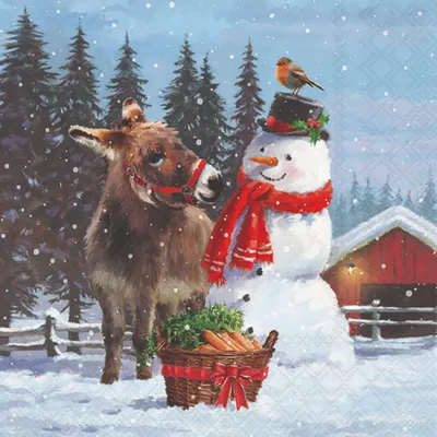 Produktbild von 20 Servietten Donkey with Snowman - Esel an Schneemann 33x33cm
