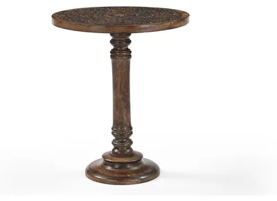 Image de Table d'appoint ronde - Bois de manguier massif - Marron - 46 x 46 x 56 cm - Table de chevet - Table basse - Support pour plantes