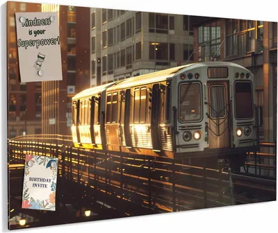 Produktbild von Magnettafel 90x60cm magnetisch & beschreibbar Metall-Board - Stadtzug Sonnenuntergang