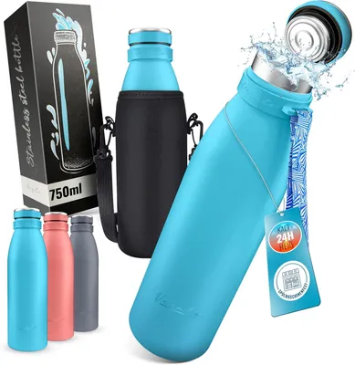Imagen del producto de Botella de acero inoxidable, libre de BPA, de 750 ml, aislada, a prueba de fugas, apta para bebidas carbonatadas