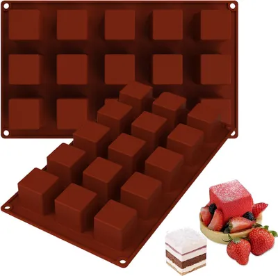Obrázek produktu pro CANDeal Square Silicone Mould, 2-Pack Mousse Cake Baking Moulds for Dessert, Cheesecake, Truffle, Caramel, Jelly, Brownie, Soap (15 jamek)