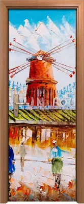 Produktbild von Türposter 70x200 cm Türaufkleber Türtapete Türfolie Klebefolie Windmühle Paris Stadt Menschen Straße