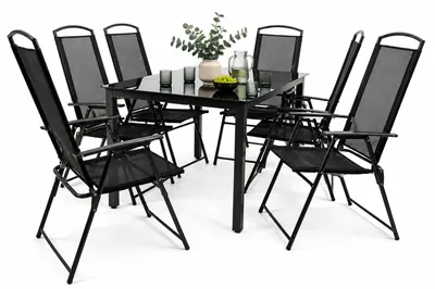 Image de Ensemble de meubles de jardin 7 pièces | groupe de salle à manger de groupe de sièges | 1x table, 6x chaises | dimensions de table env. H. 76 x W. 140 x D. 80 cm | Ensemble Hochlehner 140S