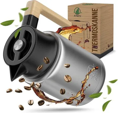Produktbild von Famanu Thermoskanne 1,4 L – Isolierkanne mit Siebeinsatz und elegantem Holzgriff