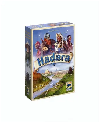 A board game box with artwork depicting people and a landscape.