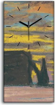 Produktbild von Wandbild Leinwand Bilder Wanduhr Geräuschlos 30x60 Sonnenuntergang in Etretat - schwarze Hände