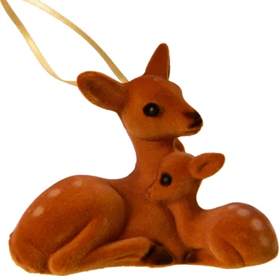 Produktbild von Christbaumschmuck Kunststoff 9cm Reh mit Rehkitz Figur Braun