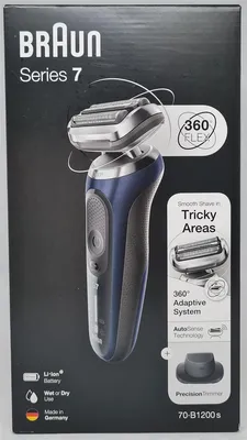 Obrázek produktu pro Braun Series 7 70-B1200s, Planžetový holicí strojek, Modrá, 360° Flex, Nerezová ocel, Knoflíky, LED