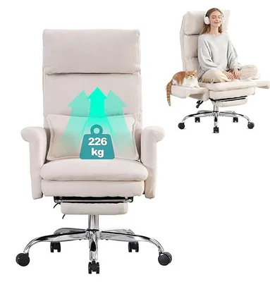 Imagen del producto de Silla de oficina ergonómica con reposapiés, capacidad de hasta 226 kg, color beige