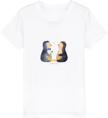 Produktbild von Mr. & Mrs. Panda Kleinkinder T-Shirt Pinguin Pärchen 7-8 Jahre (122/128) - Weiß - Geschenk, Kindershirt, Kinder Shirt, Teenager, Verknallt, Hochzeitsgeschenk, Öko, Liebe