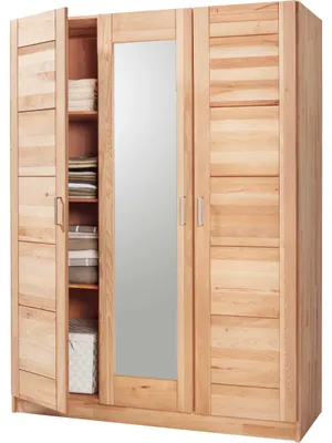 Produktbild von Kleiderschrank Tollow als Schlafzimmerschrank aus massiver Kernbuche geöltes Kernbuchenholz - Breite ca. 152 cm, zwei Holztüren, eine Spiegeltür