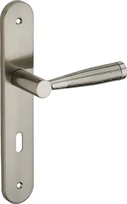 Image de Ensemble de poignées pour porte de chambre Helios trou de clé, carré 7mm, entr'axes 195mm, nickelé brossé - THIRARD