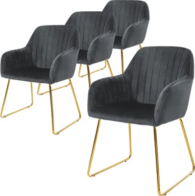Zdjęcie produktu dla Zestaw 4 krzeseł do jadalni ML-Design z oparciem, szare, wykonane z aksamitu