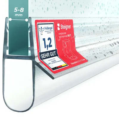 Produktbild von STEIGNER Duschtürdichtung UK17 140 cm (1 Stk.) Transparent - Dichtung gerade für Eckeinstieg Dusche oder Fünfeckdusche mit Duschtür 5-8 mm - Schutz gegen Auslaufen, Perfekte Passform, Einfache Montage
