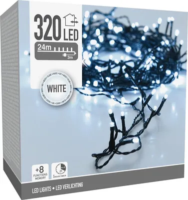 Immagine prodotto di Snoer luminoso a LED | 24 metri | bianco | 320 LED con timer e funzioni luminose