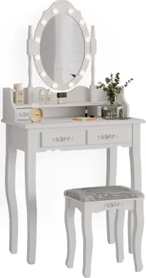 Productafbeelding van Kaptafel set met kruk Vicco Maggie Wit 75 cm met LED-spiegel en kruk, Model 39599
