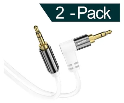 Produktbild von 2x 0,5m AUX Kabel Weiß 3,5mm Klinke-Stecker Winkel Stereo für Handy MP3 iPhone