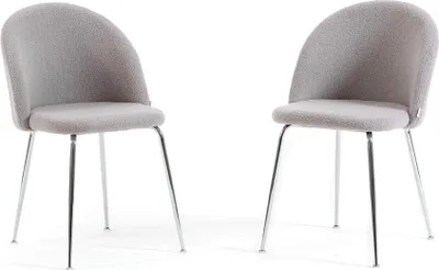 Immagine prodotto di Set di 2 sedie da pranzo in tessuto teddy, imbottite con gambe in metallo, sedie moderne per cucina, sala da pranzo, bar e ristoranti SARA - Grigio chiaro / argento