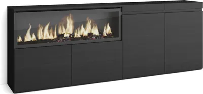 Immagine prodotto di COZY Credenza, Mobile, Cucina, 208x35x75cm, 4 Porte, Camino elettrico XXL, Nero