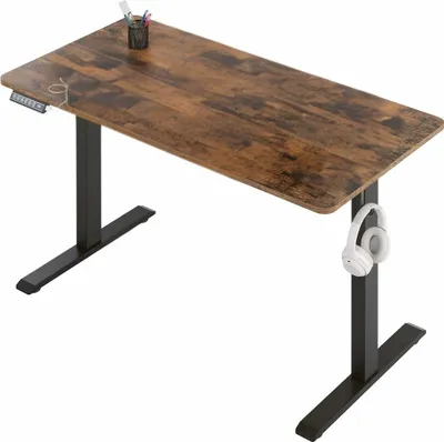 Zdjęcie produktu dla Happiq Elektryczne biurko z regulacją wysokości - Ergonomiczne biurko do domu i biura z portem ładowania USB i funkcją przechowywania - 120x60 cm, brązowy