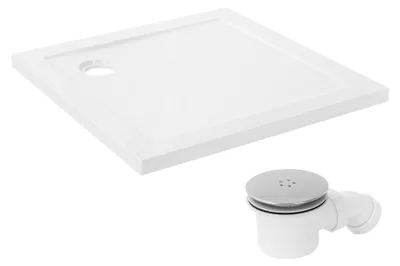 Zdjęcie produktu dla Pojemnik prysznicowy LuxeBath, 80x80 cm, biały, z kompletem odpływu. Kwadratowa brodzik do prysznica, kompletny zestaw. Brodzik kwadratowy, wysokość: 40 mm, wykonany z materiału SMC. Brodzik z syfonem
