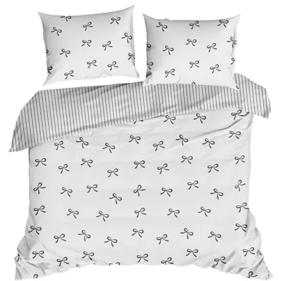 Productafbeelding van EUROFIRANY | Beddengoed - Lakens - 220x200 - wit - zwart - 100% katoen - Beddengoedset - Strikpatroon