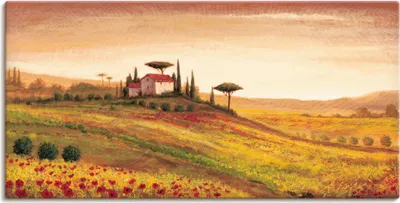 Produktbild von ARTland Leinwandbild Toskanalandschaft mit Mohnblumen Größe: 60x30 cm