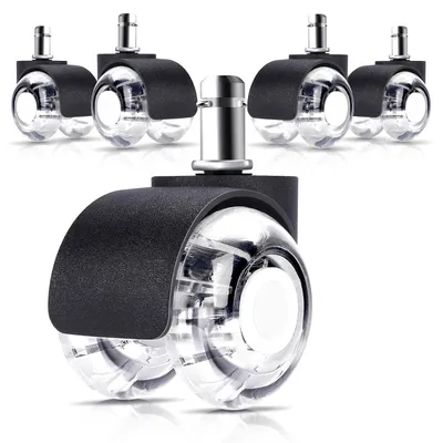 Produktbild von Stuhlzubehör Bürostuhlrollen, 5er-Set, 11 mm x 22 mm, Hartbodenrollen für Bürostuhl, Doppelrad-Design, 100 % geräuschlos, schwarz, geeignet für Parket