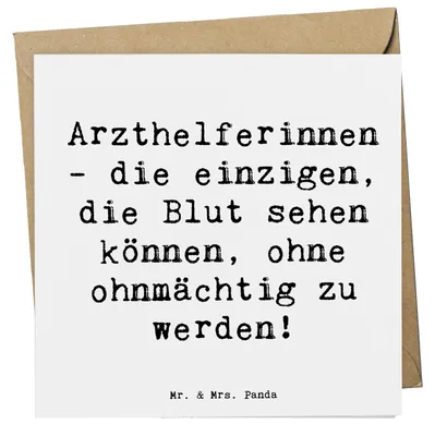 Produktbild von Mr. & Mrs. Panda Grußkarte Spruch Tapfere Arzthelferin - Weiß - Geschenk, Klappkarte, personalisierte Geschenke, Beruf, Blutentnahme, Patientenempfang, mit Herz