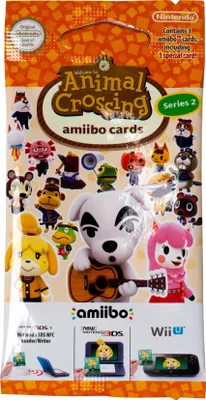 A product package for Animal Crossing amiibo cards, Series 2, featuring various characters from the game.