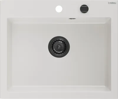 Image de Mexen Elix évier en granit 1-bac 600 x 500 mm, blanc, siphon noir - 6525601005-20-B