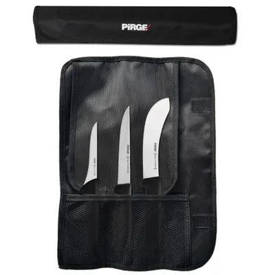 Produktbild von PİRGE Butcher's Profi Metzgermesser Set mit Tasche 4 Stück - Profi Schlachtermesser Set - Fleischermesser Set - Ausbeinmesser - Profi Messerset Scharf