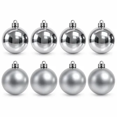 Produktbild von 8 x Weihnachtskugeln aus Kunststoff Ø 10 cm silber matt+glanz wetterfest für Innen und Außen - Christbaumkugeln Kunststoff - Weihnachtsbaumkugeln, KI-generiertes Bild