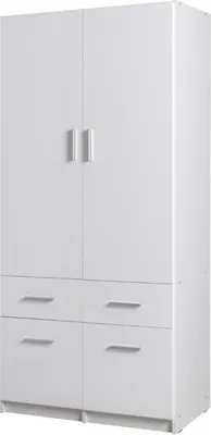 Produktbild von MobelZet, Kleiderschrank SNOW 03, Schlafzimmerschrank, Drehtürenschrank, Weiß + Weiß Hochglanz