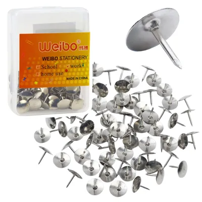 Productafbeelding van Set pushpins met platte kop voor kantoor en school, zilver 40 stuks.