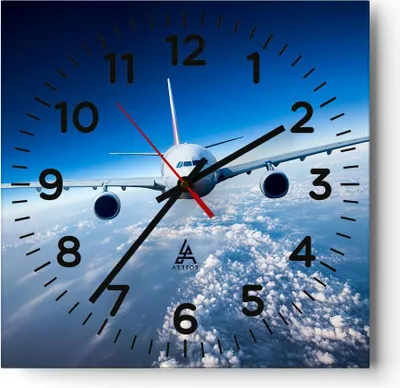 Produktbild von Wanduhr - Quadrat - Glasuhr - Flugzeug himmel wolken flug - 40x40cm - Schleichendes Uhrwerk - Lautlos - zum Aufhängen bereit - Dekoration Modern - Wanddekoration aus Glas - C4AC40x40-2723