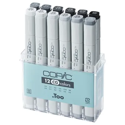 Produktbild von COPIC Profi Marker 12er Grau Set "CG" kalte Grautöne