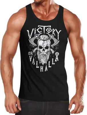 Produktbild von Herren Tank-Top Victory or Valhalla Skull Totenkopf Wikinger Muskelshirt Muscle Shirt Neverless® schwarz XXL
